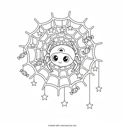 Playful Spider in a Web Coloring Page