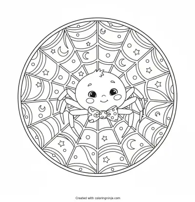 Spider Spinning a Halloween Web Coloring Page