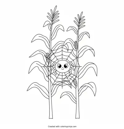 Spider in the Cornfield Coloring Page