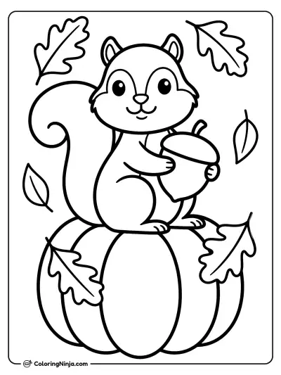 Squirrel on a Pumpkin Coloring Page