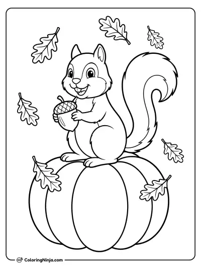 Squirrel on a Pumpkin Coloring Page