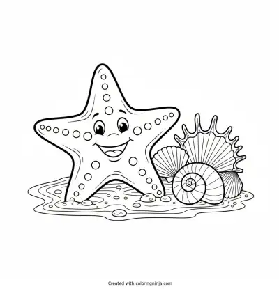 Smiling Starfish on the Beach Coloring Page