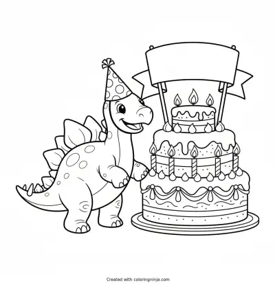 Stegosaurus at a Birthday Party Coloring Page