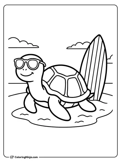 Sunbathing Turtle on the Beach Coloring Page