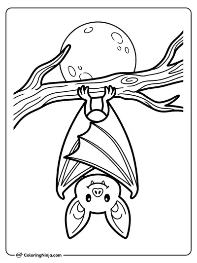 Nighttime Bat in the Moon Coloring Page