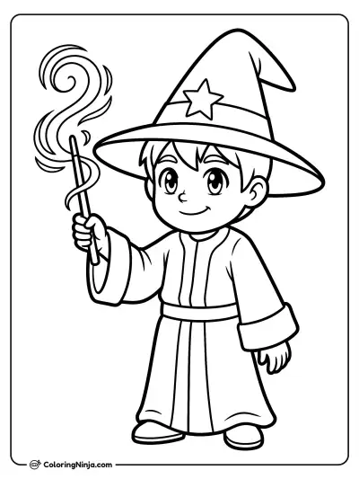 Little Anime Wizard Casting Magic Coloring Page