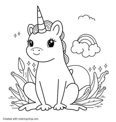 A coloring page of a frog with unicorn