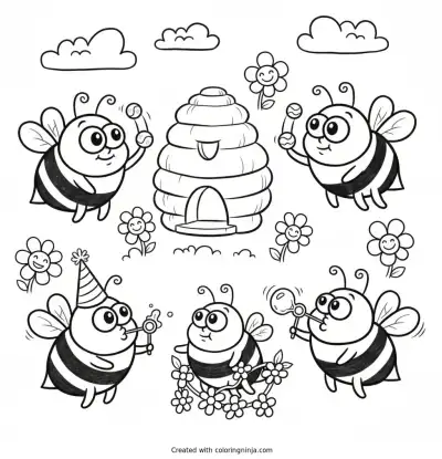 A coloring page of funny bees