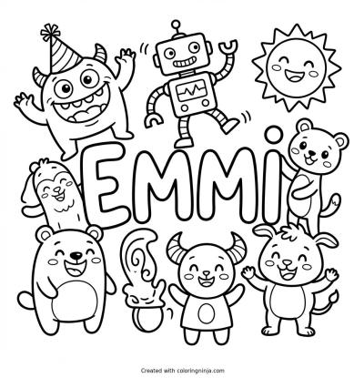 A coloring page of Funny colouring with the name EMMI