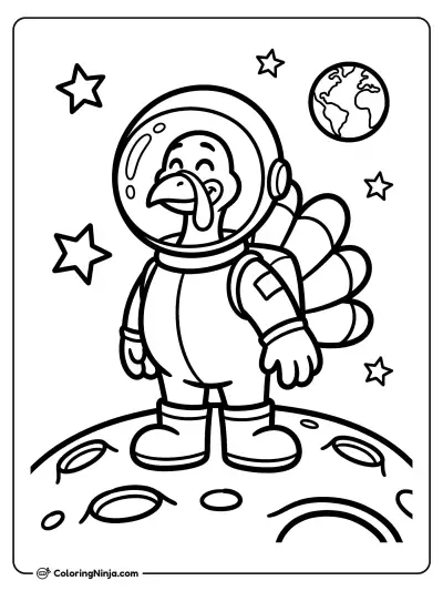 Astronaut Turkey Space Explorer Coloring Page