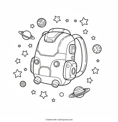 Astronaut Backpack In Outer Space Coloring Page