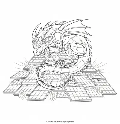 Sleeping Solar Powered Dragon Robot Coloring Page