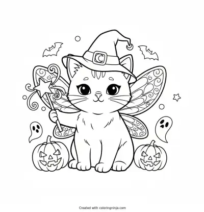 Gatita Hada De Halloween Coloring Page