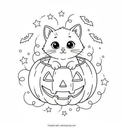 Gatito Dentro De Una Calabaza Coloring Page