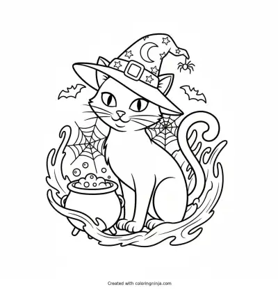 Gato Halloween Coloring Page