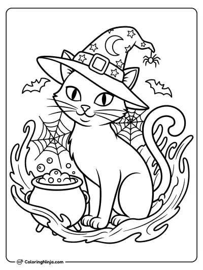 Gato de Halloween con sombrero de bruja
