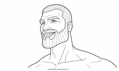 A coloring page of giga chad