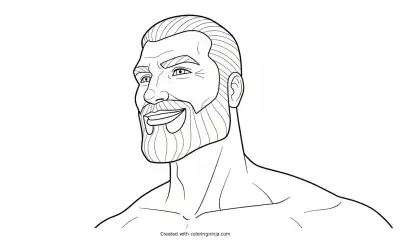 A coloring page of giga chad