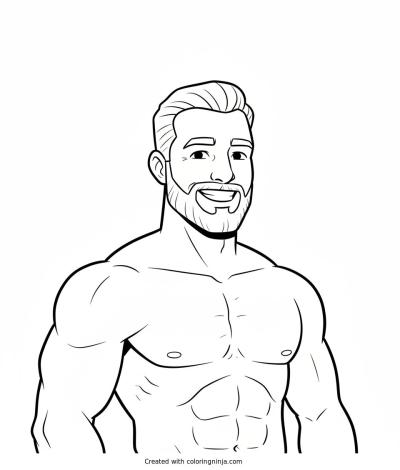 A coloring page of giga chad