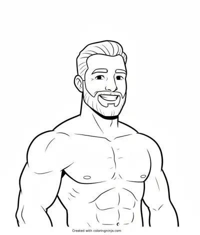 A coloring page of giga chad