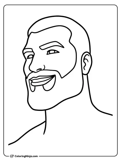 Giga Chad Smiling in Three-Quarter View Coloring Page