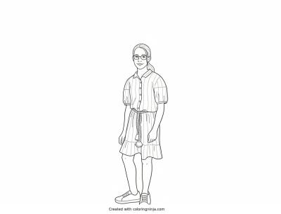 A coloring page of Girl in a Pink Dress Upside Down