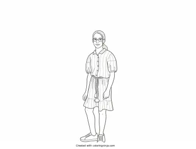 A coloring page of Girl in a Pink Dress Upside Down