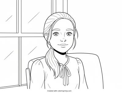 A coloring page of Girl Posing by a Window