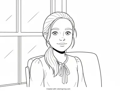A coloring page of Girl Posing by a Window