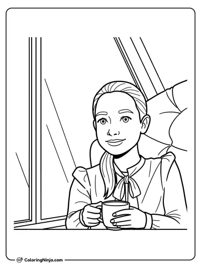 Niña junto a la ventana con una taza