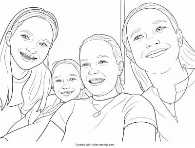 A coloring page of Girls Smiling in a Circle