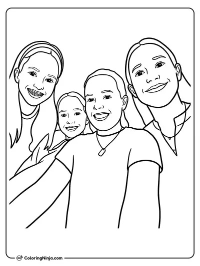 Girls Smiling in a Circle Coloring Page