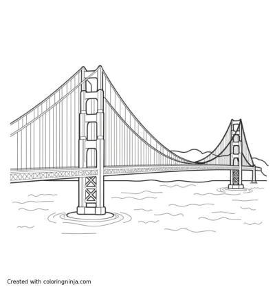 A coloring page of golden gate bridge
