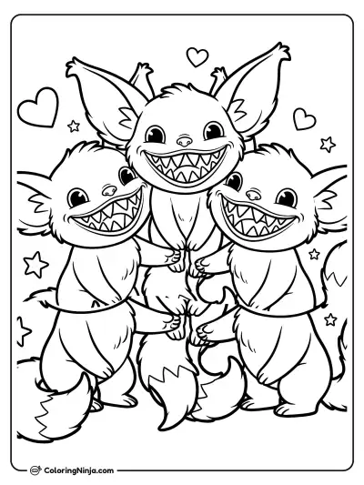 Three Cute Labubu Friends Coloring Page