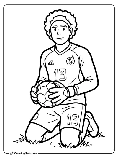 Guillermo Ochoa Holding Soccer Ball Coloring Page