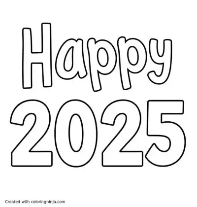 A coloring page of happy 2025