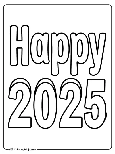 Happy 2025 Coloring Page