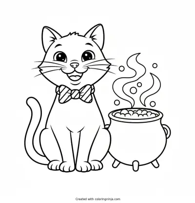 The Friendly Magic Cat Coloring Page