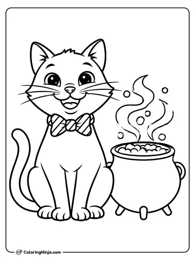 The Friendly Magic Cat Coloring Page