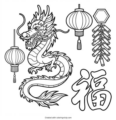 A coloring page of Happy Chinese New Year!