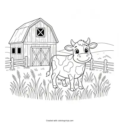 A Friendly Barnyard Cow Coloring Page