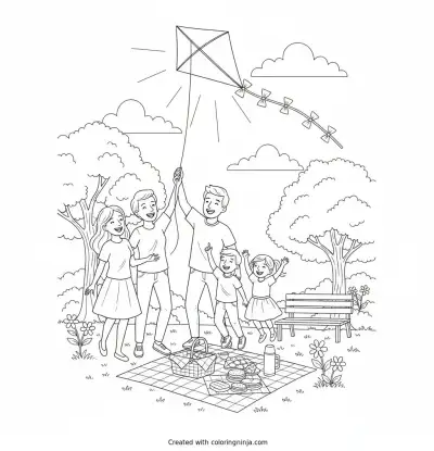 Sunny Park Picnic Fun Coloring Page