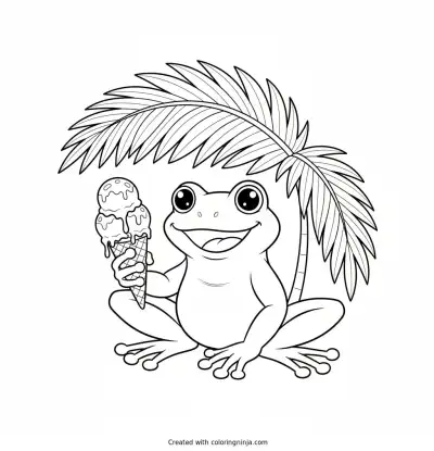 Cool Frog with Ice Cream Coloring Page