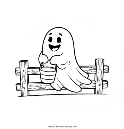 Happy Ghost Trick or Treat Coloring Page