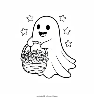 Little Ghost Candy Collector Coloring Page