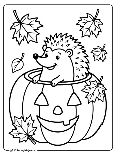 Little Hedgehog in a Pumpkin Coloring Page