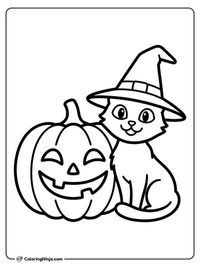 Pumpkin and the Friendly Cat Coloring Page