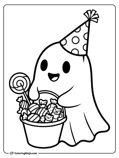 Pequeno fantasma juntando dulces deliciosos