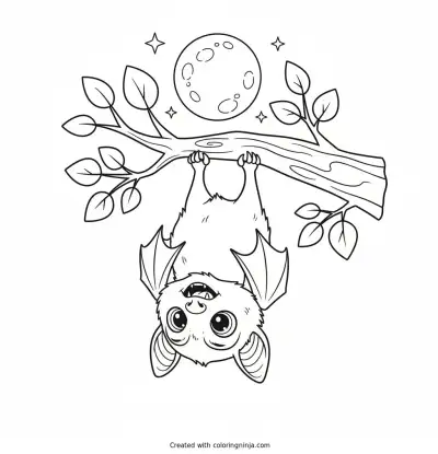Happy Bat Hanging Around Coloring Page