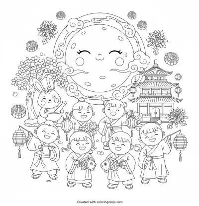 Happy Mid-Autumn Festival Coloring Page